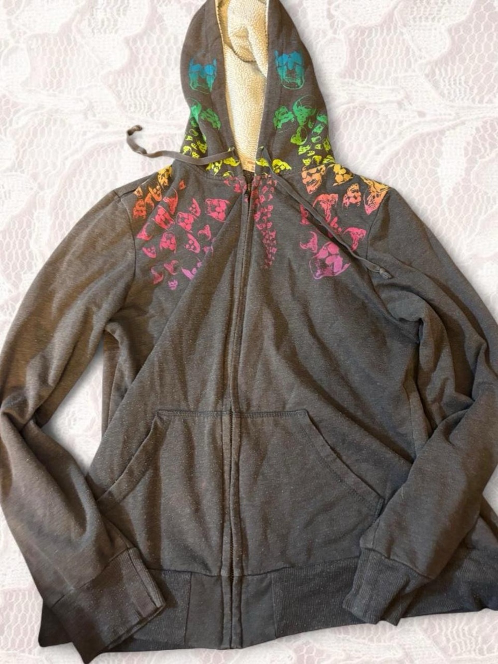 No Boundaries Charcoal Zip-Up Hoodie with Rainbow Butterfly Accents